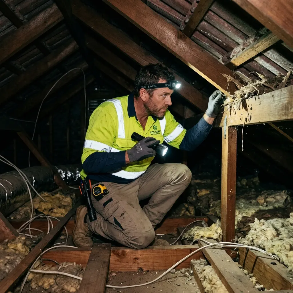 Technician inspecting a Torquay subfloor void for a deceased cat